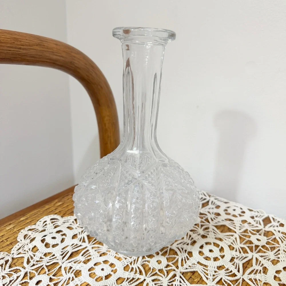 Vintage Pressed Glass Decanter Diamond Point Ships Carafe No Stopper Barware